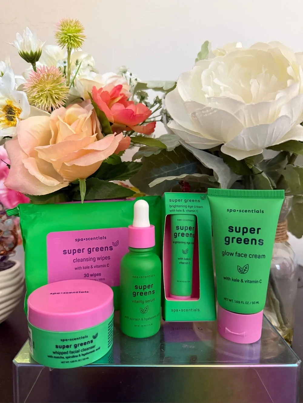 🆕🌿 spa•sentials LIMITED EDITION “SUPER GREENS” 5-PIECE SKIN-CARE SET. NEW!